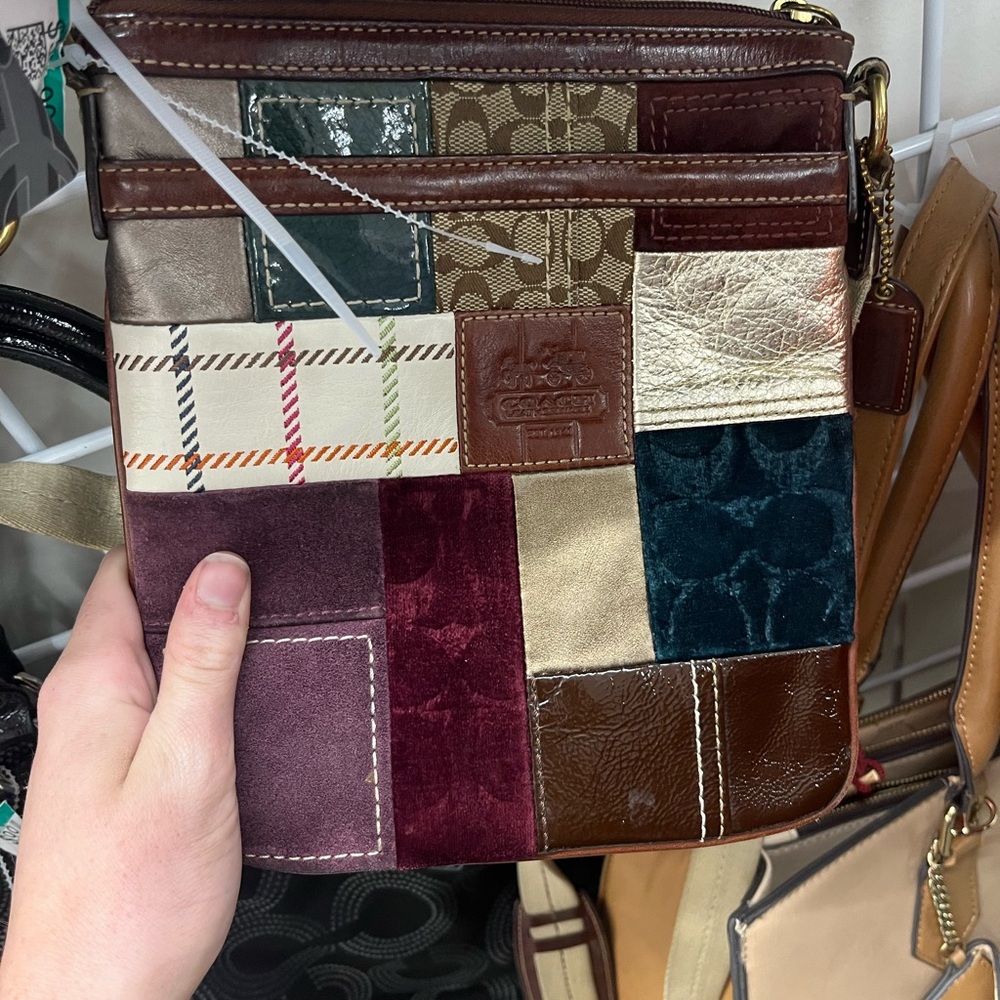 Coach Brown Leather Crossbody Bag Patchwork Design